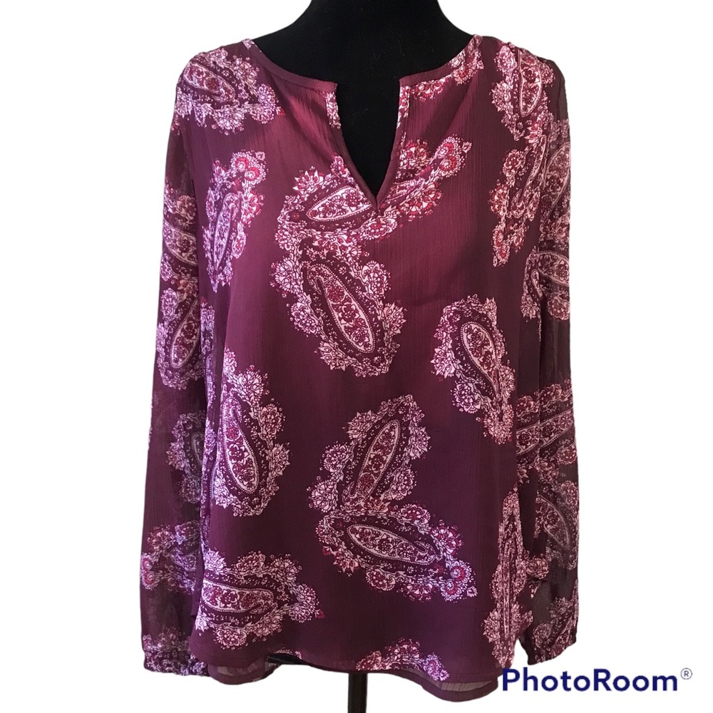 Lucky Brand Paisley Print Blouse top Maroon size small